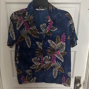 Boys Navy Tropical Print Short-Sleeve Shirt